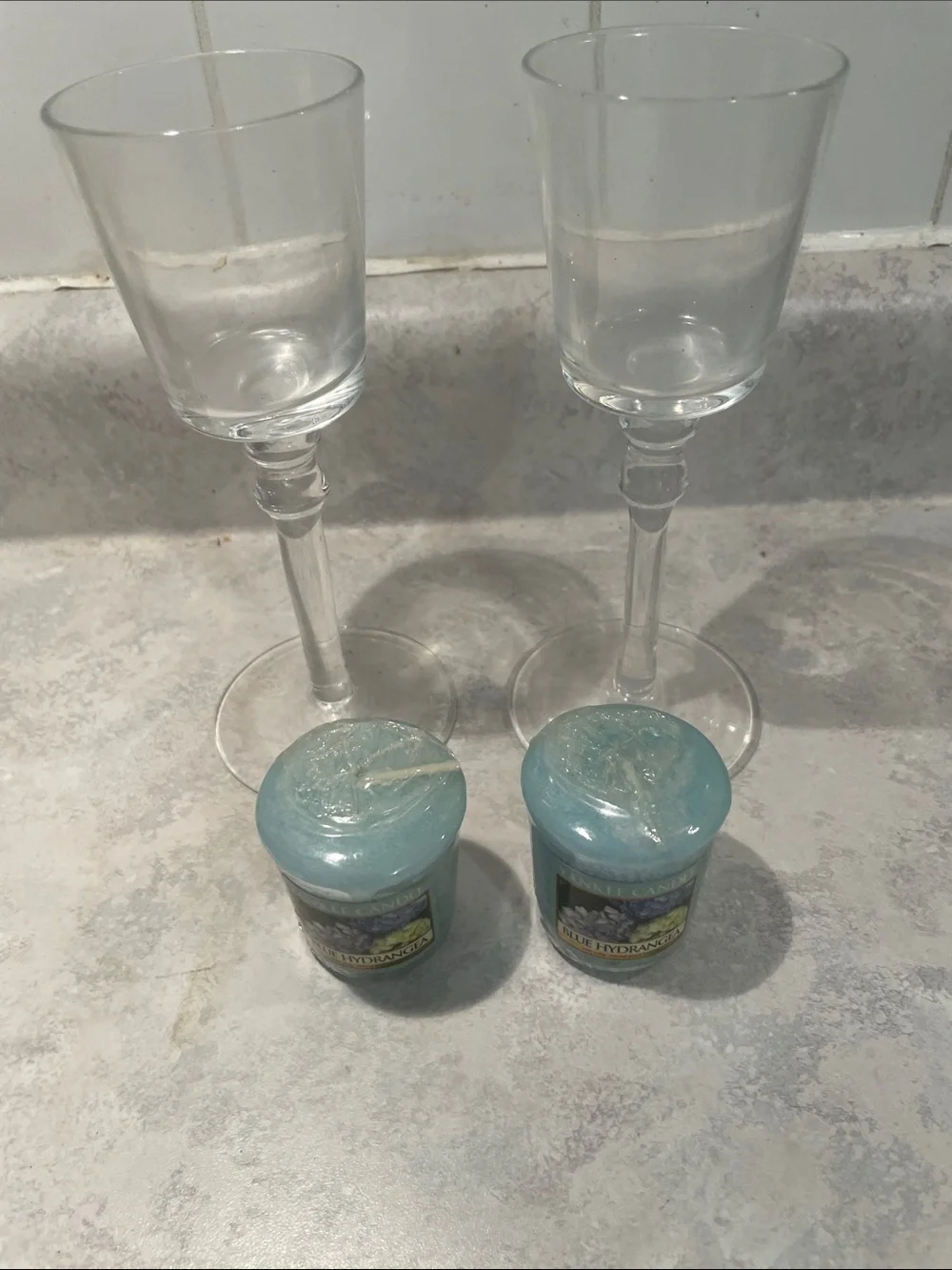 Hand Blown Holders & Yankee Candle Blue Hydrangea